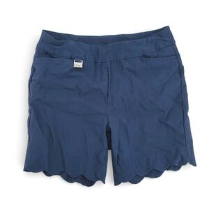 Lulu B Womens 10 Pull On Shorts Stretch Scalloped Hem Navy Resort Casual
